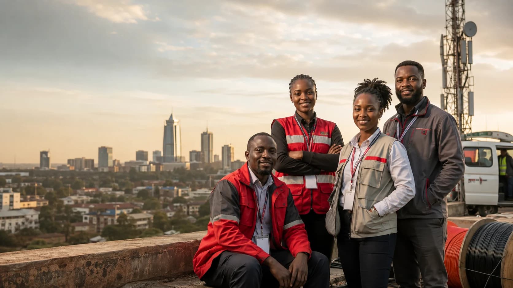 Kenyan telecom operations team coordinating network and field work in Nairobi